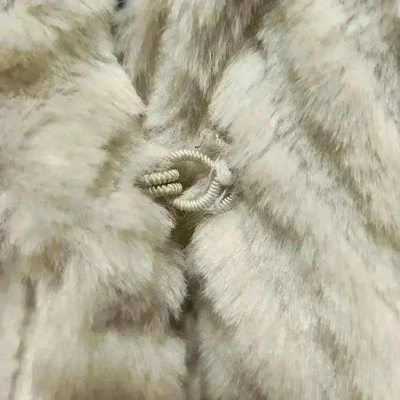 Cream Alpine Studio Medium Full Length Faux Fur Coat Geometric Pattern Pockets - Picture 6 of 11